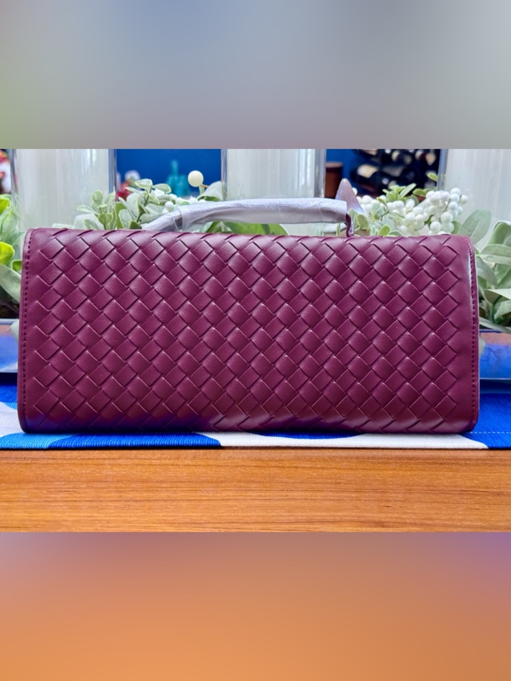Burgundy Woven Leather Clutch- Designer Style - Picture 2 of 4